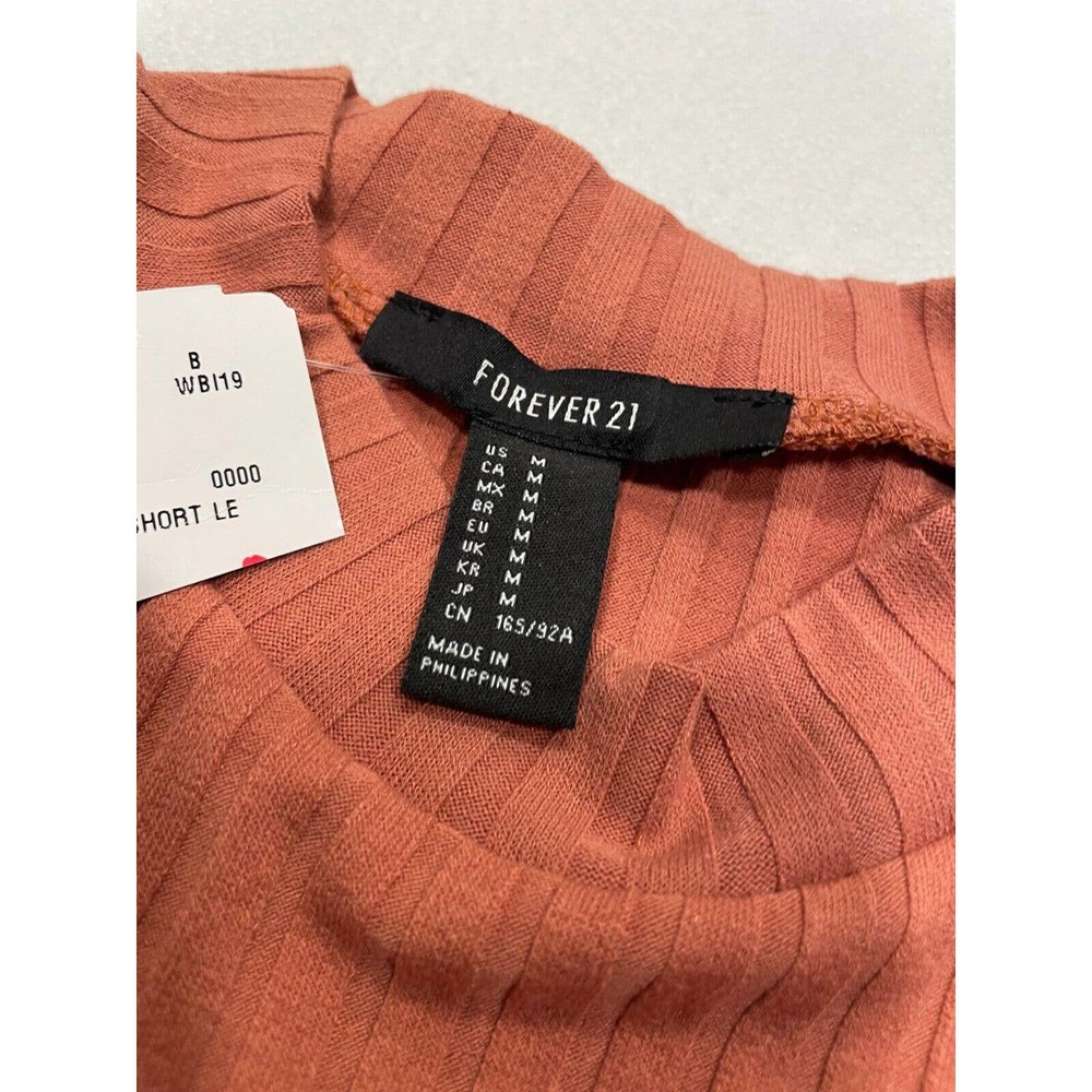 Forever 21 Ribbed Mock Neck 3/4 Sleeve Bodycon Dress Size M Rust Orange New - Picture 7 of 8